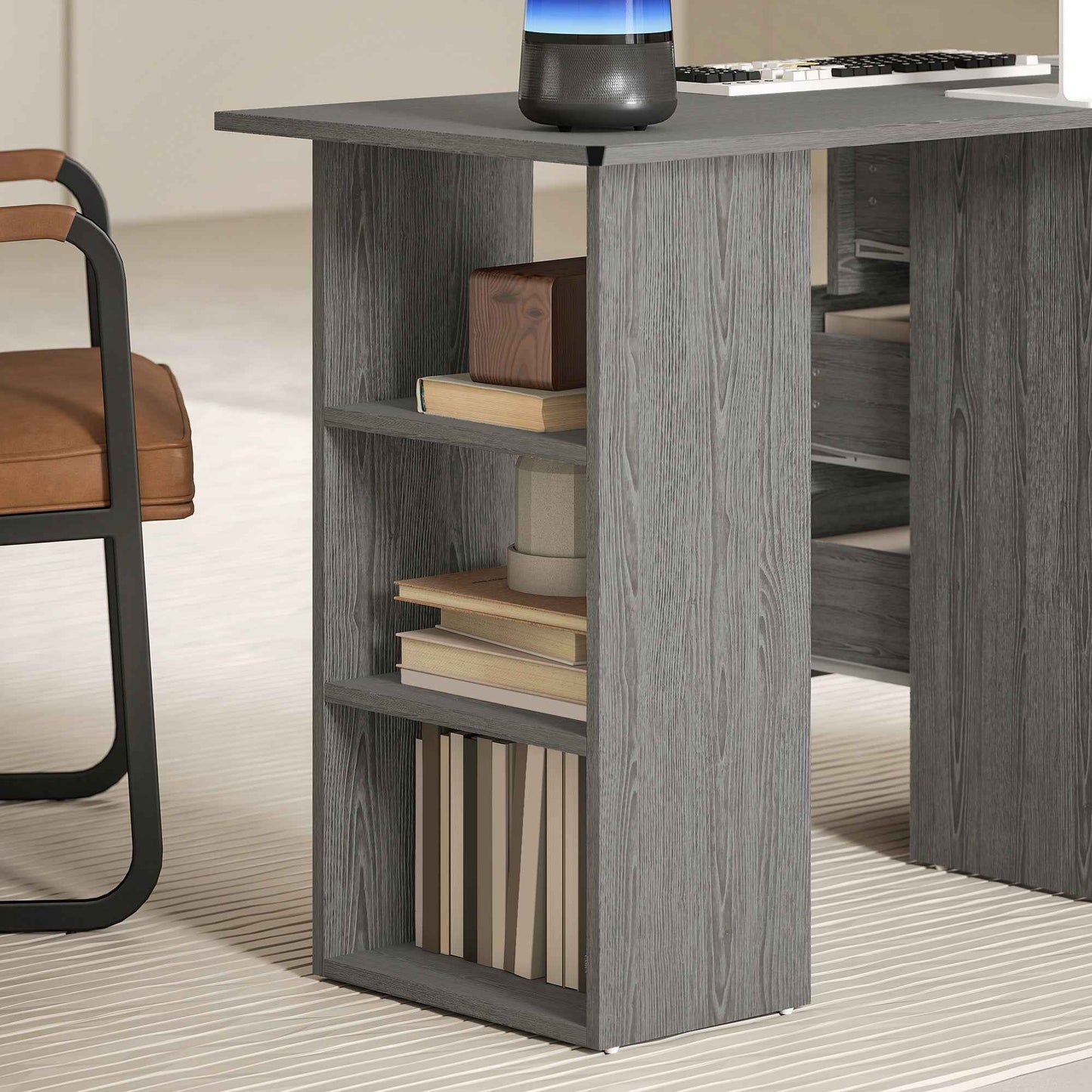 HOMCOM Modern Desk with 3 Drawers and 3 Shelves for Bedroom and Office, Wooden, 120x49x72 cm, Grey