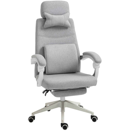 Ergonomic Office Chair, Desk Chair with Wheels, Lumbar Cushion, Removable Headrest and Footrest, Grey 62x68x117-127cm