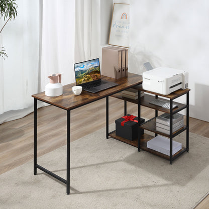 Industrial Corner Desk with 3-Tier Bookshelf, 135 x 90 x 79 cm, Brown and Black