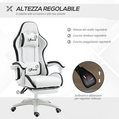Gaming Chair with Adjustable Height and Reclining Backrest, 65x65x121-129 cm, Black and White