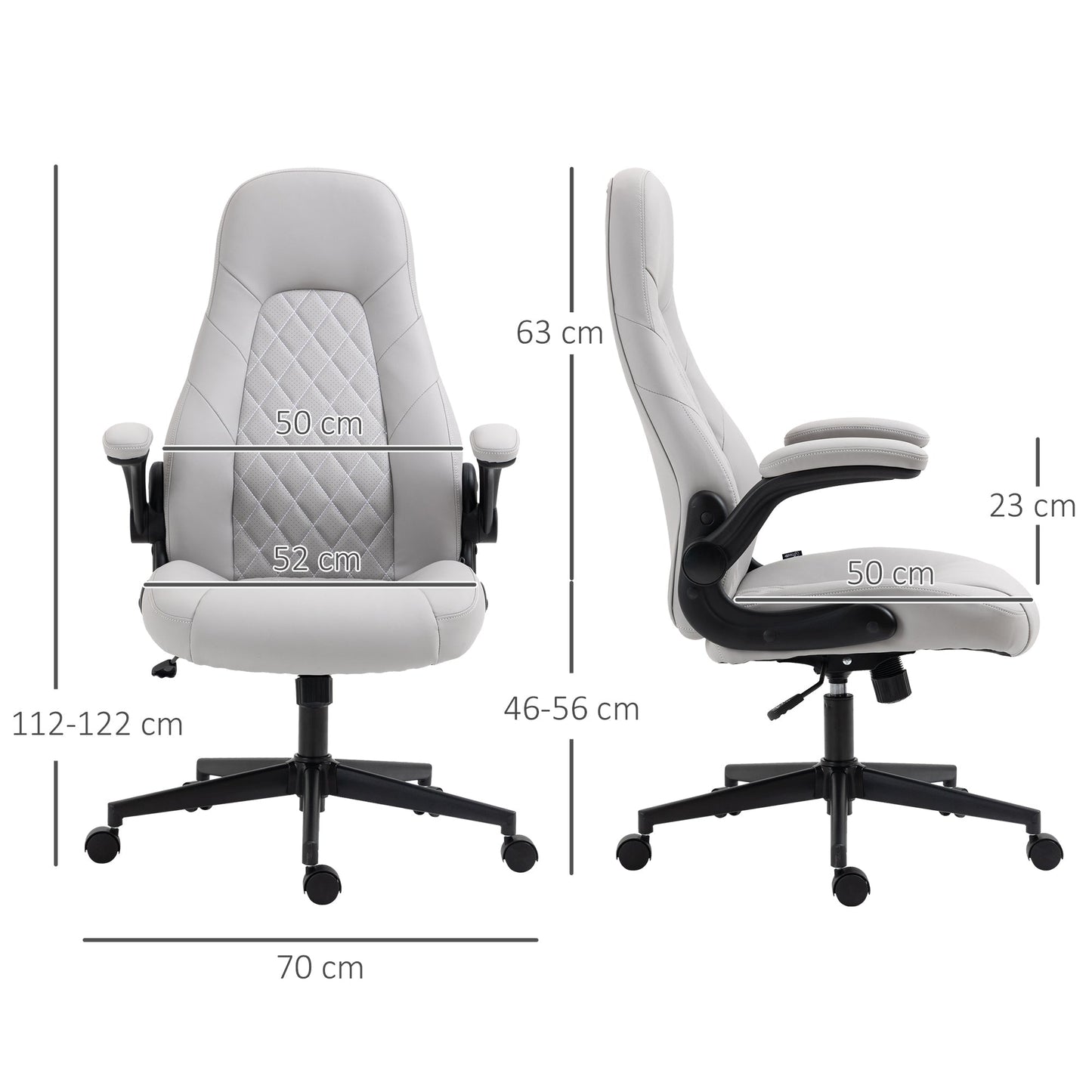 Ergonomic Office Chair with Folding Armrests and Adjustable Height, 67x70x112-122 cm, Grey
