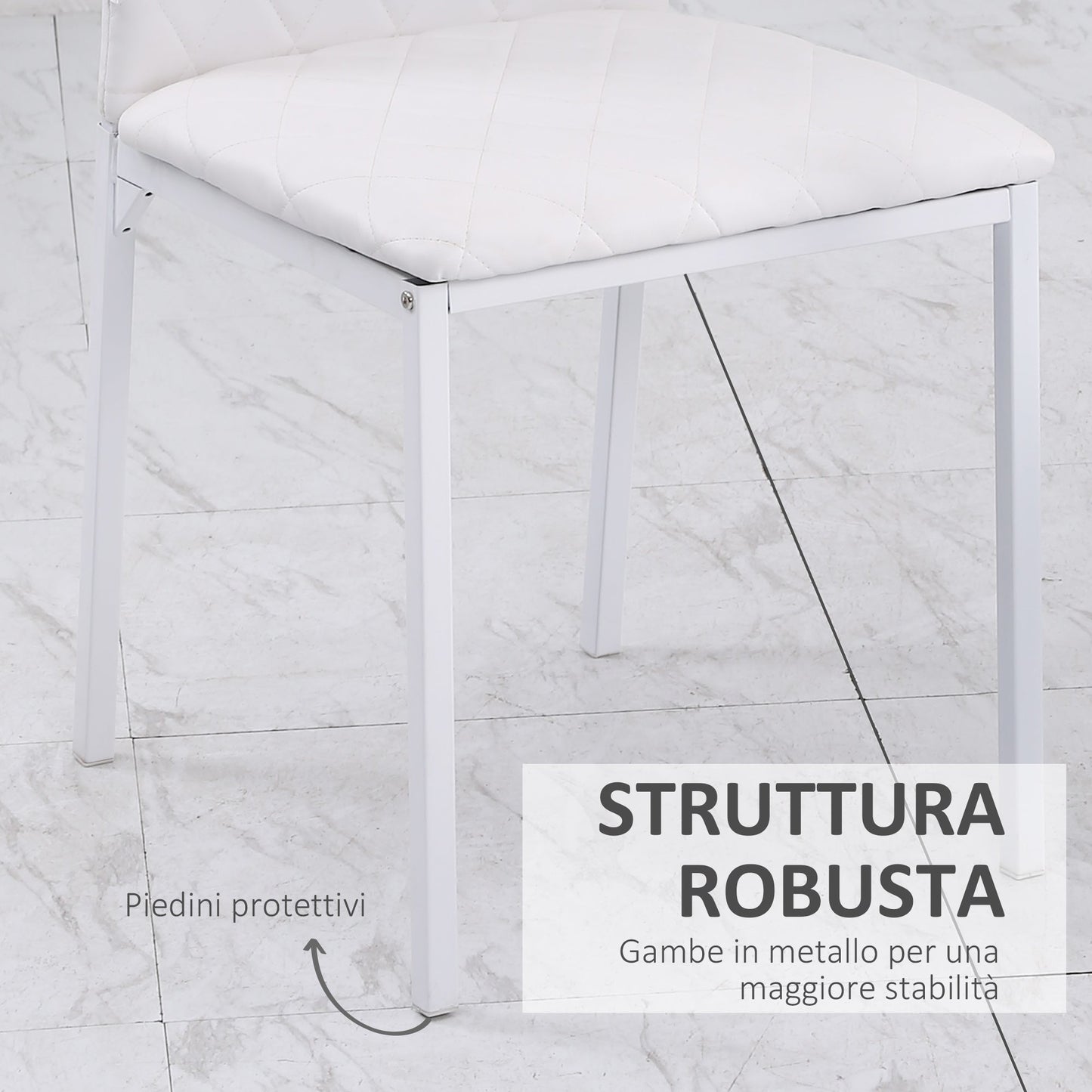 Set of 4 Upholstered Dining Chairs with Faux Leather Upholstery, 41x50x91cm - White