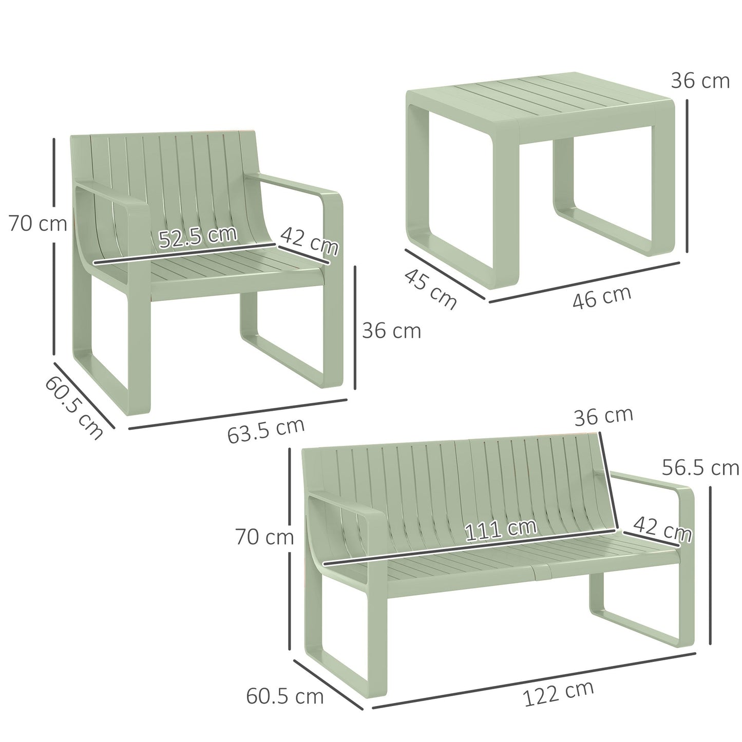 5 Piece Slatted Garden Set with Sofa, 2 Armchairs and 2 Coffee Tables in Green Polypropylene