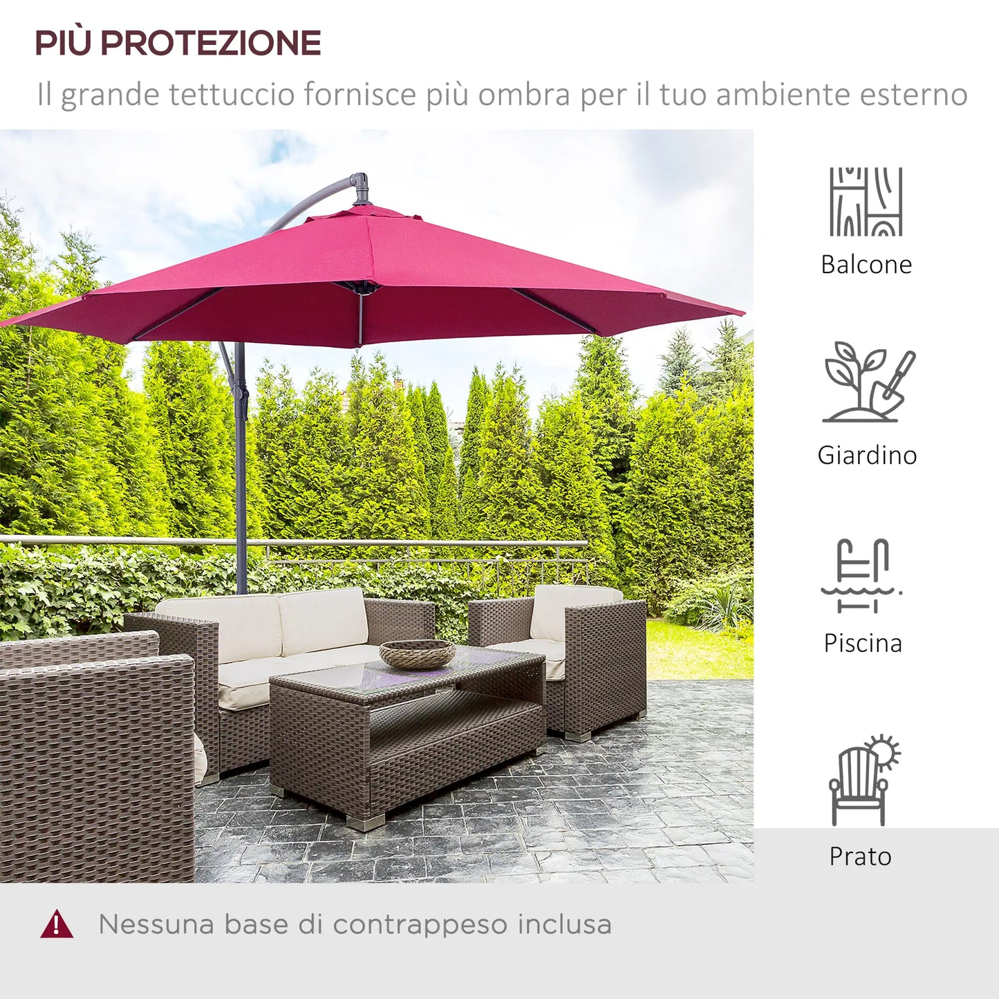 Garden Umbrella 3x2.5 m Tilting Arm with Crank, Dark Red