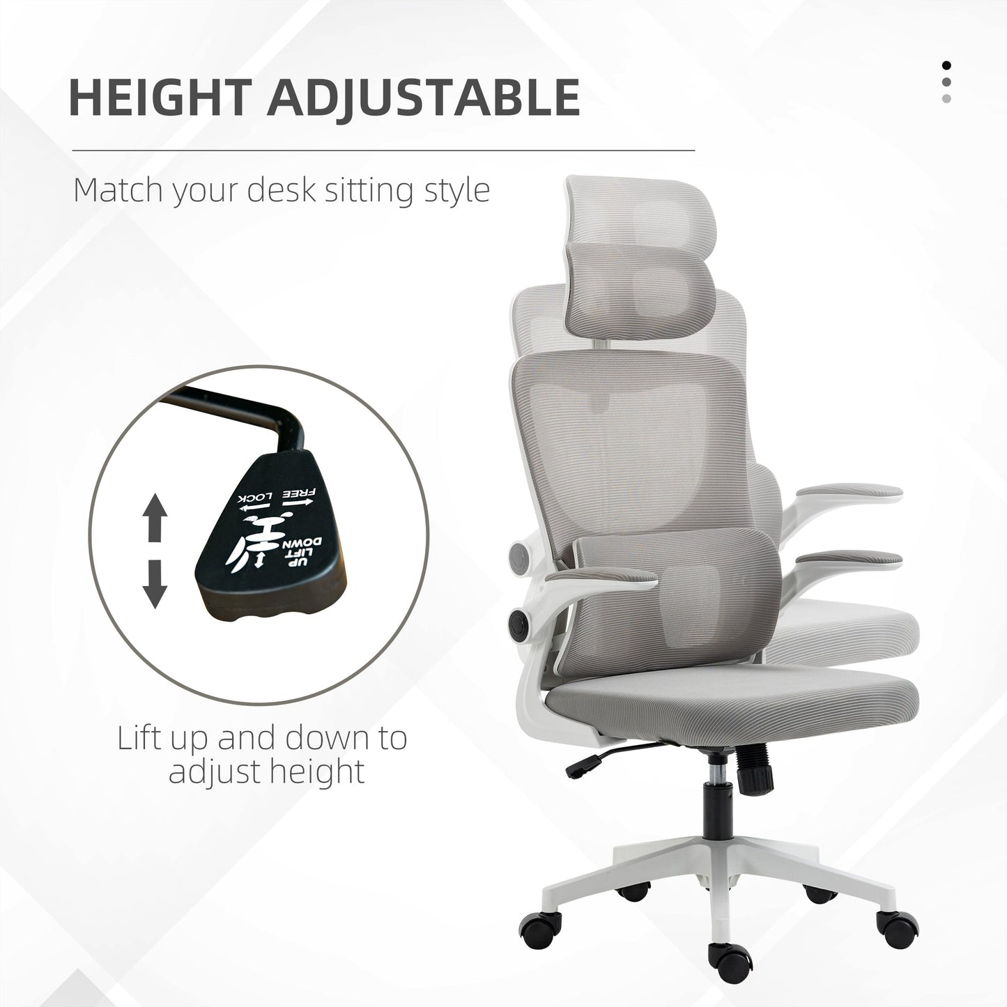 Ergonomic Height Adjustable Office Chair with Headrest, 60x59x114-122 cm, Grey