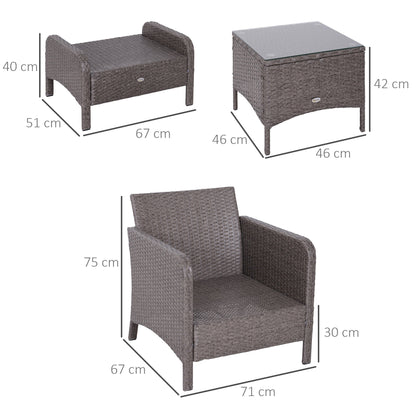 Garden Furniture Set 2 Armchairs 2 Footstools 1 Coffee Table in Tempered Glass Rattan Grey