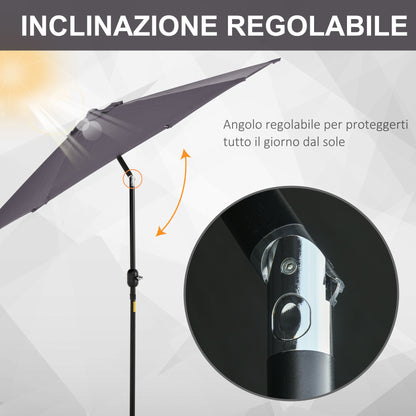 Garden Umbrella 2.6x2.4 m Tilting with Crank, in Aluminum and Polyester Gray and Black
