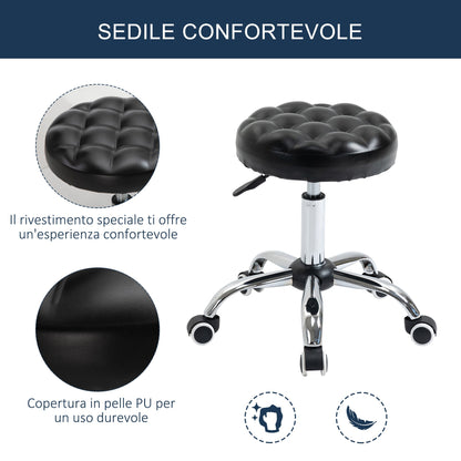Height Adjustable Beauty / Tattoo Stool with 5 Wheels, Steel, Foam and PU Leather, Ф48x47-59Hcm