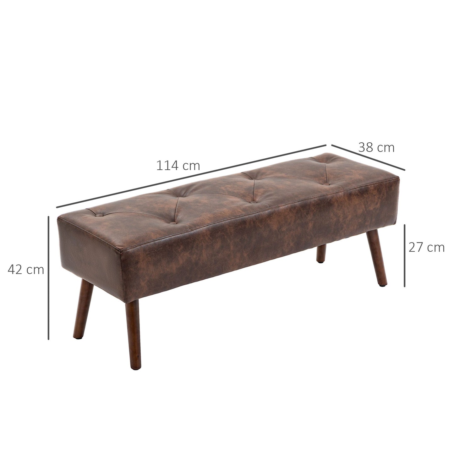 Padded Bedside Bench and Entrance Bench with PU Covering, 114x38x42cm, Brown