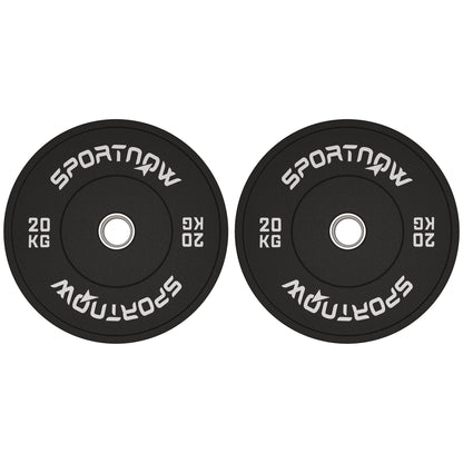 Set of 2 20kg Rubber Weight Discs with 2"/5 cm Hole for Dumbbells and Barbells, Black