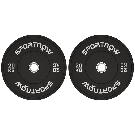 Set of 2 20kg Rubber Weight Discs with 2"/5 cm Hole for Dumbbells and Barbells, Black