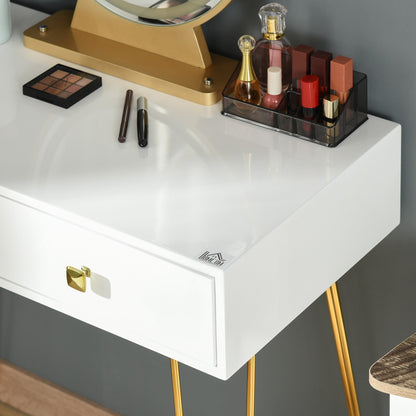 Industrial-Style LED-Lighted Dressing Table with Mirror, Makeup Table with Stool, Touch Switch Vanity, White