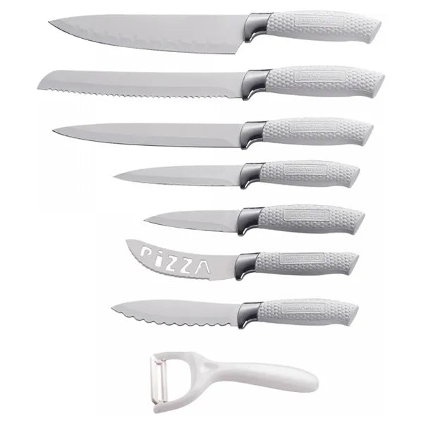 7pc Set Kitchen knife, Stainless-Steel, Non-Stick Coating, White, 3 Year Warranty