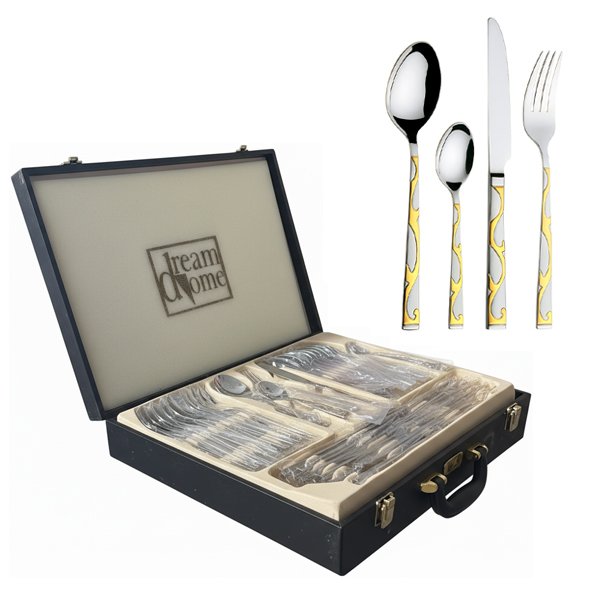 Royaltyline Silver/Gold Cutlery Set – 84 Pieces, Serves 12