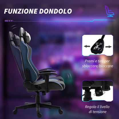 Gaming Chair, 150° Reclining with Rocking Function, in Linen Effect Fabric, 66x53x128-138 cm, Grey