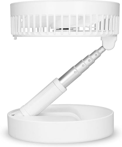 20cm Stand Fan, Plastic Blades, 2-in-1 Table & Tripod fan, Adjustable Height, Foldable, 7200mAh Li-Ion battery, White