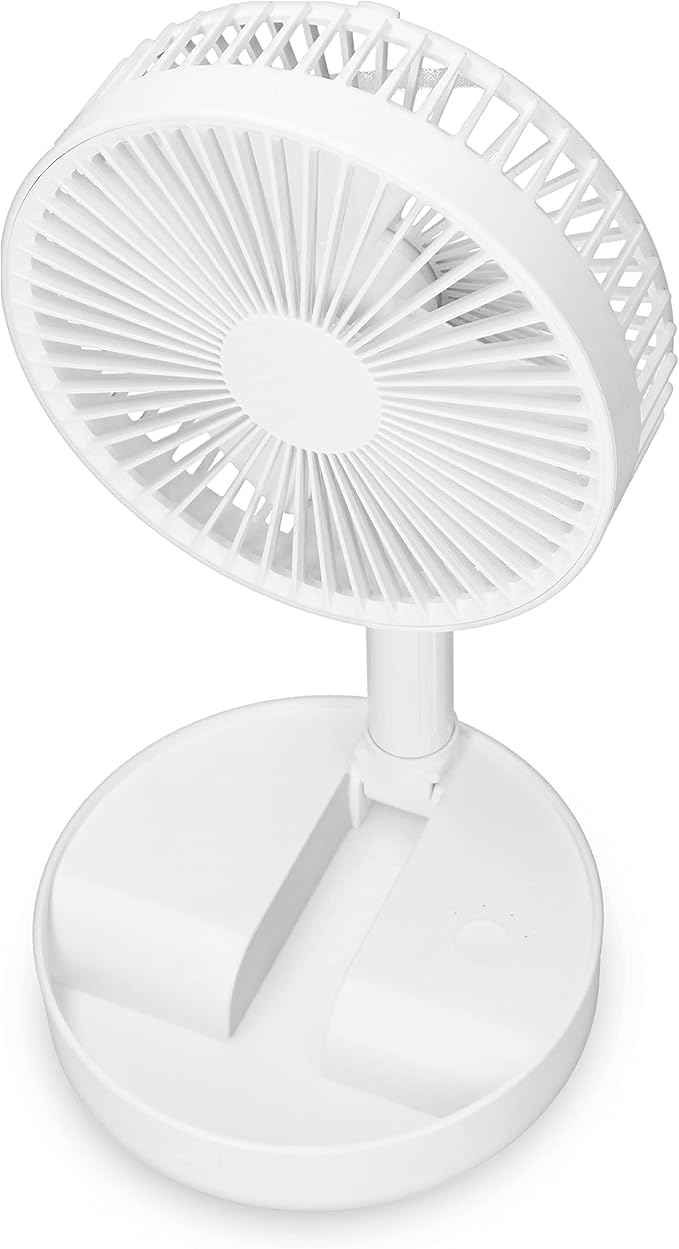 20cm Stand Fan, Plastic Blades, 2-in-1 Table & Tripod fan, Adjustable Height, Foldable, 7200mAh Li-Ion battery, White