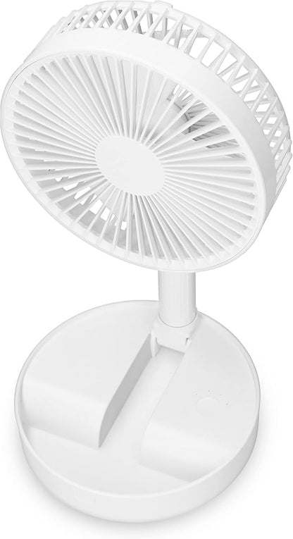 20cm Stand Fan, Plastic Blades, 2-in-1 Table & Tripod fan, Adjustable Height, Foldable, 7200mAh Li-Ion battery, White