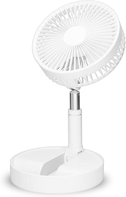 20cm Stand Fan, Plastic Blades, 2-in-1 Table & Tripod fan, Adjustable Height, Foldable, 7200mAh Li-Ion battery, White