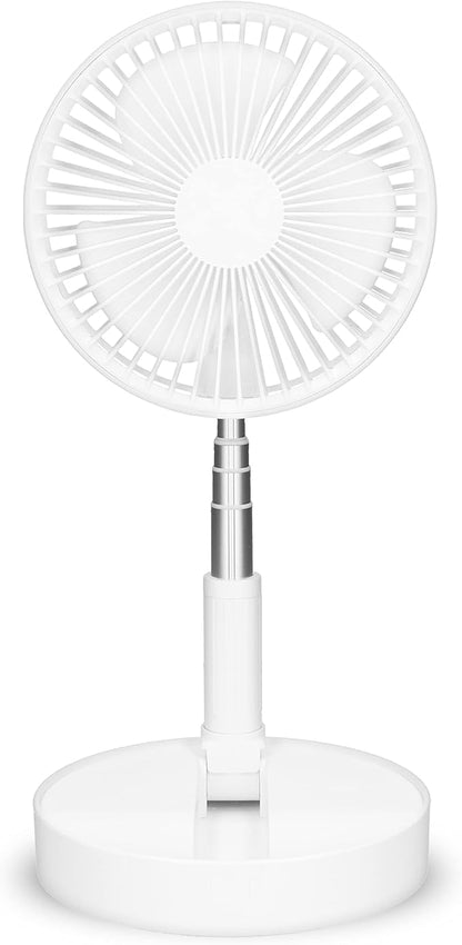 20cm Stand Fan, Plastic Blades, 2-in-1 Table & Tripod fan, Adjustable Height, Foldable, 7200mAh Li-Ion battery, White