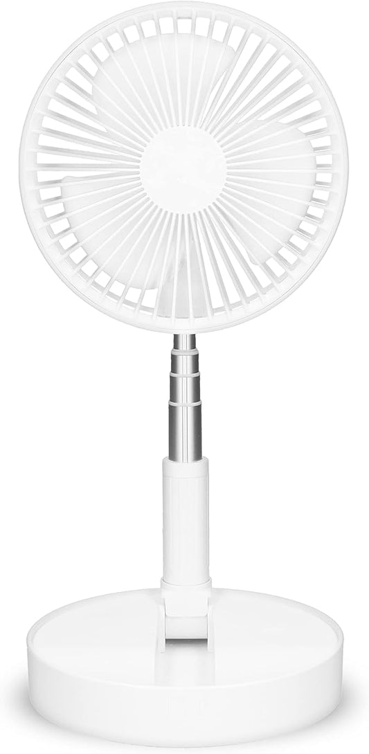 20cm Stand Fan, Plastic Blades, 2-in-1 Table & Tripod fan, Adjustable Height, Foldable, 7200mAh Li-Ion battery, White