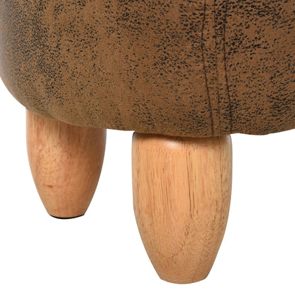 Buffalo Shaped Storage Ottoman, Modern Living Room Ottoman, Footstool, Wooden Frame, Padded Seat, 62x35x36cm, Brown