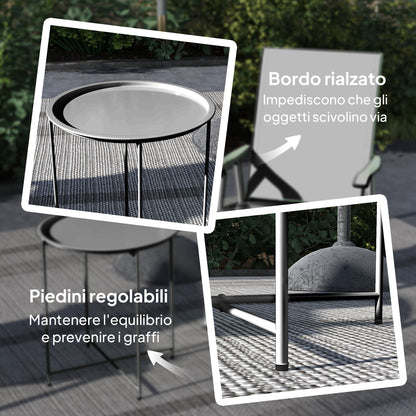 Garden Coffee Table with Removable Tray and Folding Steel Legs, Ø46x50 cm, Black