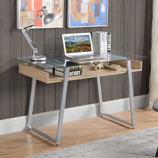 Design desk desk with 9mm tempered glass top and wooden frame and steel, for office house
