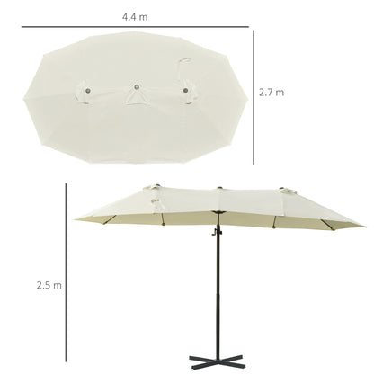 Double Umbrella in Steel and Polyester Anti-UV Waterproof, 440x270x250cm, Beige