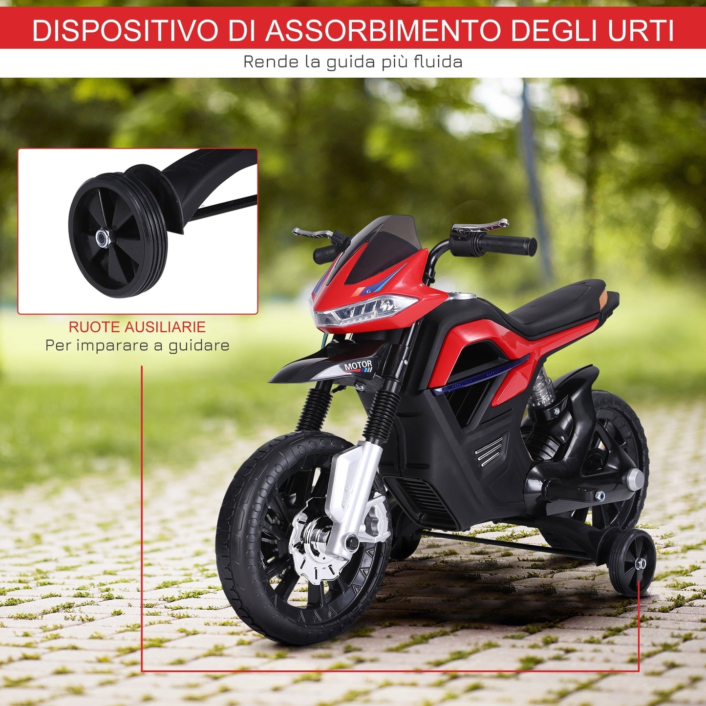 Motorcycle Cross for children, realistic and safe electric motor with headlights and red and black music