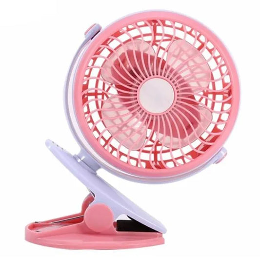 10 cm clip-on battery fan, 2 W, 4 blades, pink
