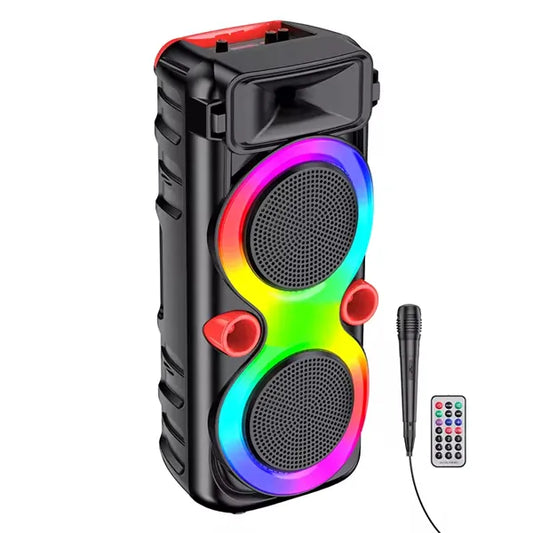 30W, Portable Speaker, Bluetooth, USB/SD with Light-Effects + Karaoke Microphone