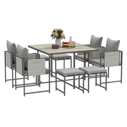 Garden Furniture Set with Dining Table, 4 Outdoor Chairs and 4 Footstools, Grey