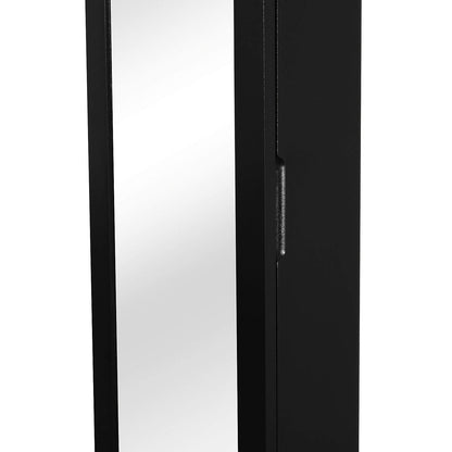 Wall Mounted Jewellery Cabinet with Hooks and Wooden Compartments, Jewellery Cabinet with Mirror for Earrings, Necklaces and Rings, 37x9.5x121 cm, Black