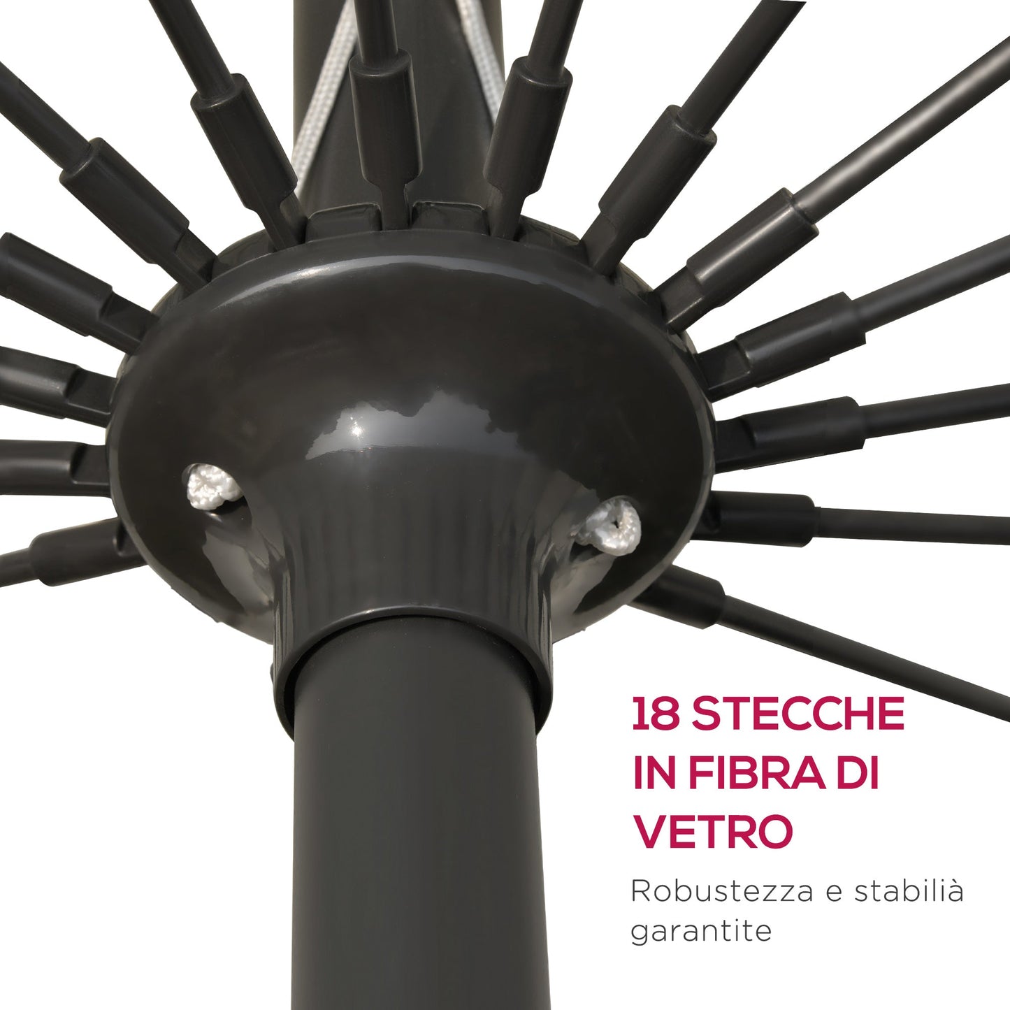 18-Ribbed Folding Round Umbrella with Crank Handle, Metal and Polyester, Ø250x240 cm, Wine Red