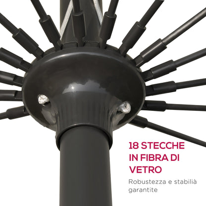 18-Ribbed Folding Round Umbrella with Crank Handle, Metal and Polyester, Ø250x240 cm, Wine Red