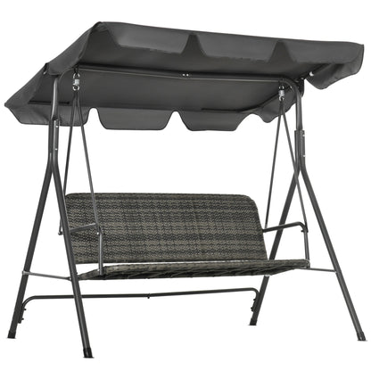 3 Seater Garden Swing with Adjustable Canopy in PE Rattan, 167x112x153cm, Dark Grey