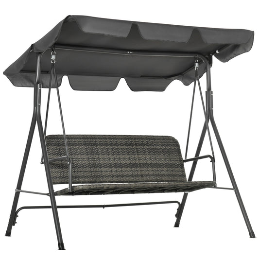 3 Seater Garden Swing with Adjustable Canopy in PE Rattan, 167x112x153cm, Dark Grey