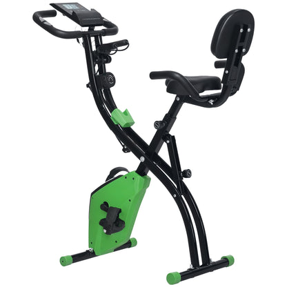 2-in-1 Folding Exercise Bike, 8-Level Adjustable Magnetic Resistance, Quiet Home Exercise Bike with Heart Rate Sensor, Arm Bands, LCD Screen, 2.5kg Flywheel, Green