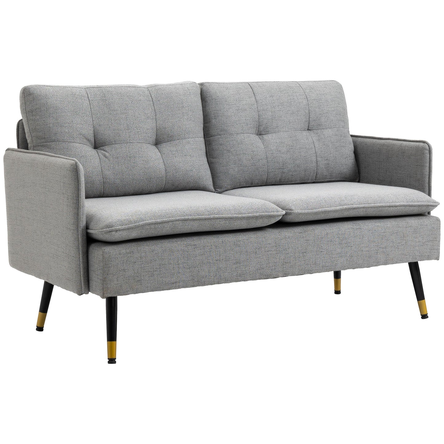 2 Seater Fabric Sofa with Padded Cushions and Steel Legs 139x68x80cm, Grey