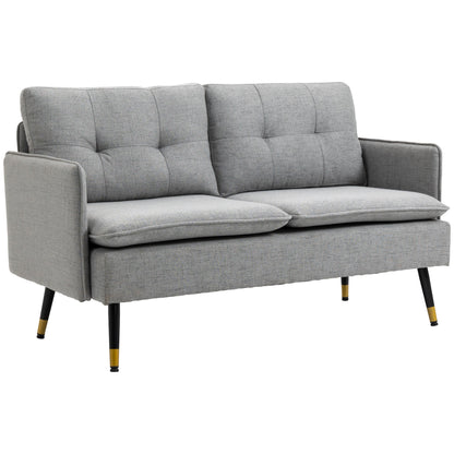 2 Seater Fabric Sofa with Padded Cushions and Steel Legs 139x68x80cm, Grey