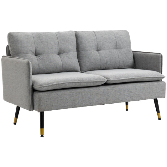 2 Seater Fabric Sofa with Padded Cushions and Steel Legs 139x68x80cm, Grey