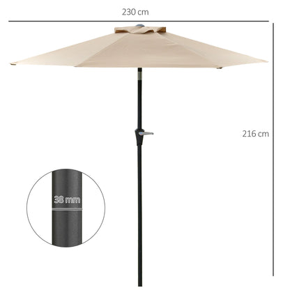 2.3x2m Tilting Garden Umbrella with Crank Opening and 6 Ribs, Khaki