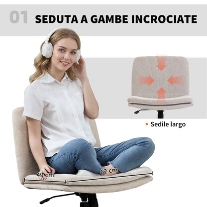 Adjustable Office Chair, Tilting and Swivel, Chenille Fabric and Steel, 62x67x83-93 cm, Beige