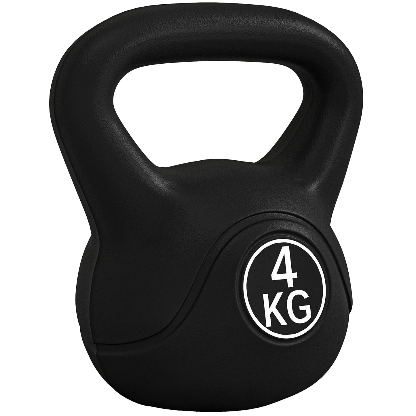 Kettlebell 4kg in Plastic and Sand with Flat Base and Handle, 18x12x20 cm, Black