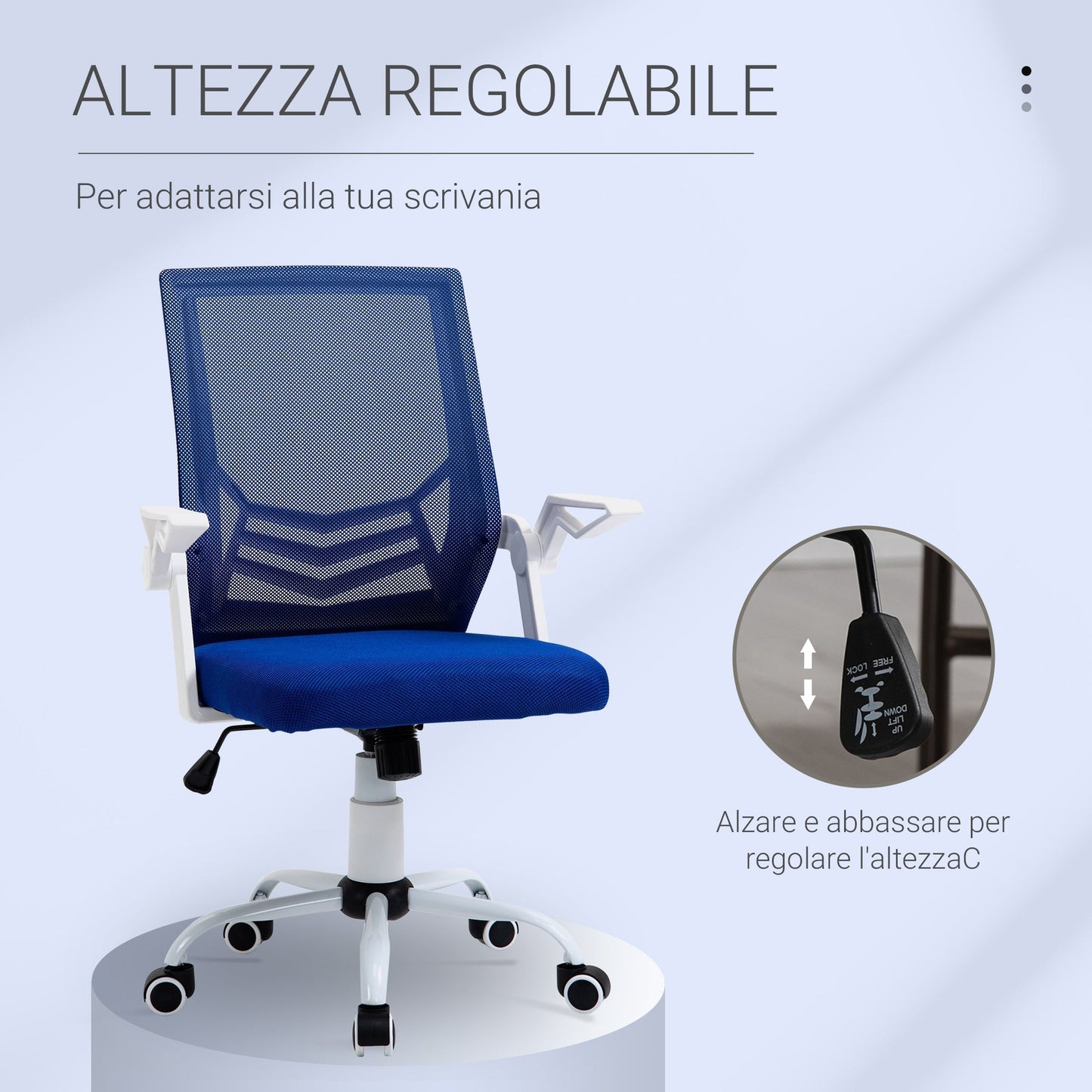 Height Adjustable Ergonomic Office Chair with Flip-Up Armrests, 360° Swivel Padded Desk Chair with Rocking Function, in Linen Effect Fabric, Blue