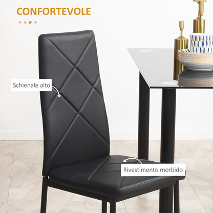 Dining Chairs Set of 4, Modern Accent Chair with High Back, Upholstery Faux Leather and Steel Legs for Living Room, Kitchen, Black
