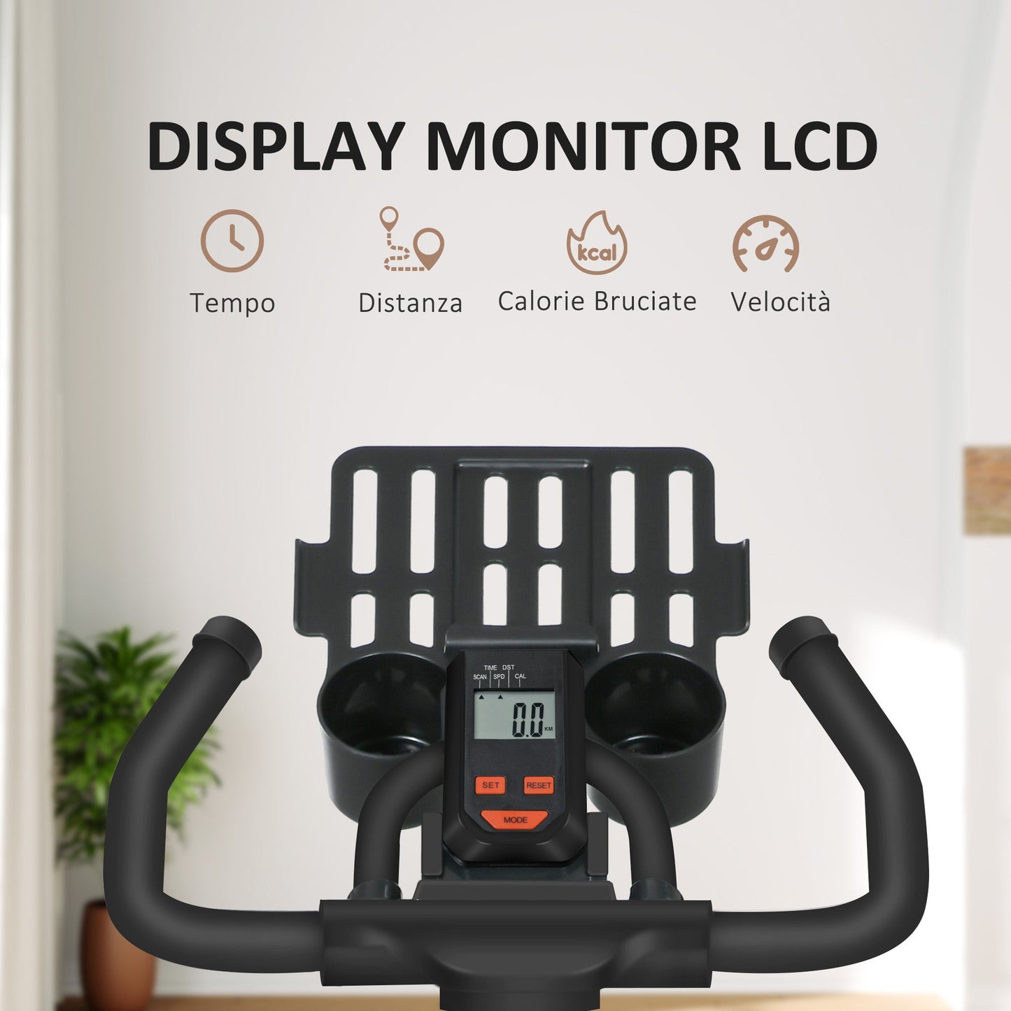 Home Exercise Bike with 8kg Flywheel and LCD Screen, Steel and ABS, 103x53x100-114 cm, Red and Black