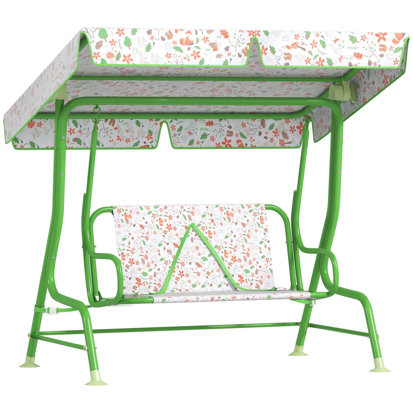 2-Seater Outdoor Children's Swing with Adjustable Canopy and Safety Belts, 112x75x120 cm, Green