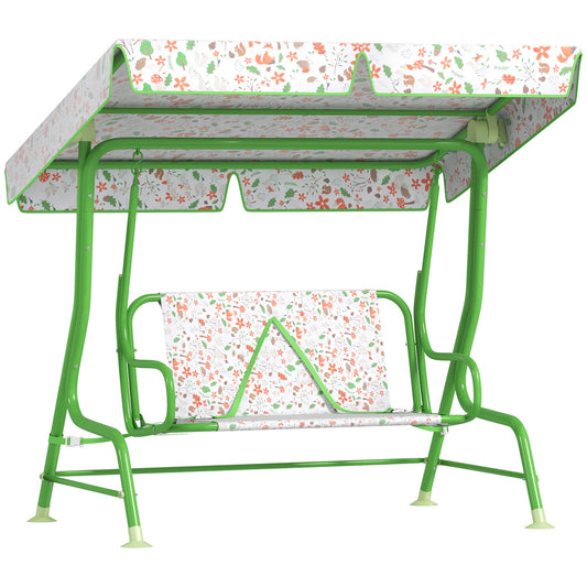 2-Seater Outdoor Children's Swing with Adjustable Canopy and Safety Belts, 112x75x120 cm, Green